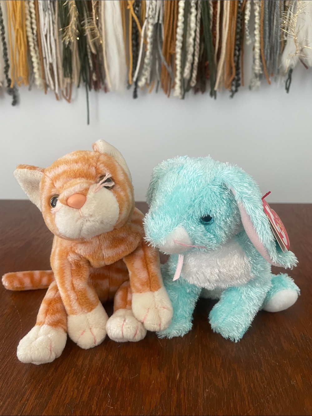 Plush Blue Bunny and Orange Tabby Cat ty beanie babies - Soft Stuffed Animals
